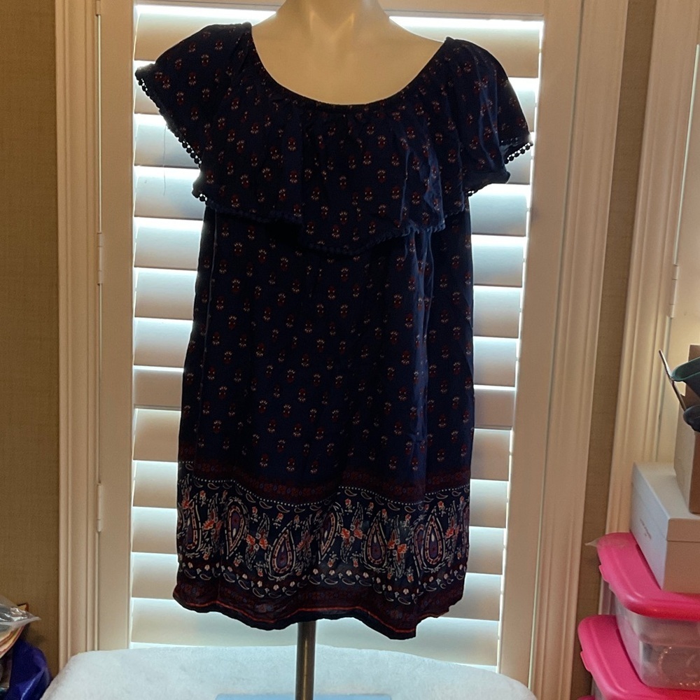 Faded Glory Dark Blue Blouse with Paisley Design